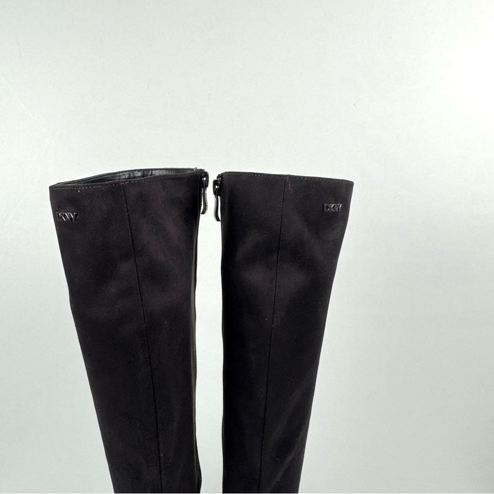 DKNY Salem Boots Dark Brown Witchy Pointed Toe Knee High Chunky Heeled Boots 6.5 - Picture 8 of 13
